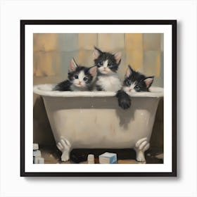 Three Kittens In A Bathtub 1 Art Print