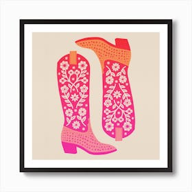 Cowgirl Boots   Hot Pink Ombre Square Art Print