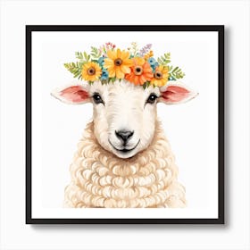Floral Baby Sheep Nursery Illustration (20) Art Print