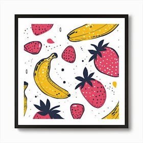 Seamless Pattern With Strawberries And Bananas Art Print