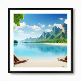 Beach Scene With Lounge Chairs Art Print