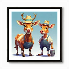 Two Deer In Overalls Art Print