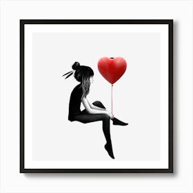 Sad Girl Holding A Red Balloon Art Print