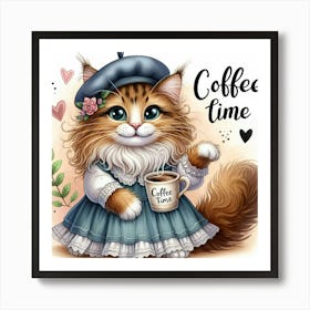 Coffee Time Cat 1 Art Print