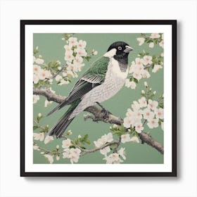 Ohara Koson Inspired Bird Painting Sparrow 3 Square Poster