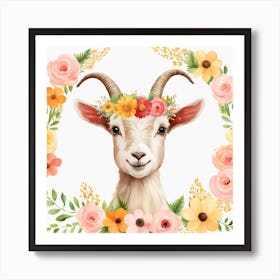 Floral Baby Goat Nursery Illustration (31) Art Print