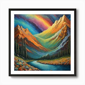 Sunrise wall art Summit: Ethereal Mountain Majesty Meets Starry Dreamscape Art Print