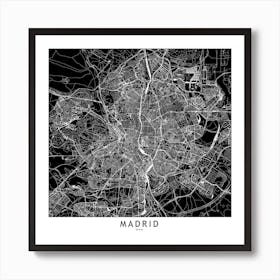 Madrid Black And White Map Square Art Print