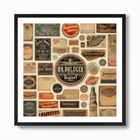 Retro Labels For Beer, Wine, And More On Coffee Corner Wallpaper Art Print