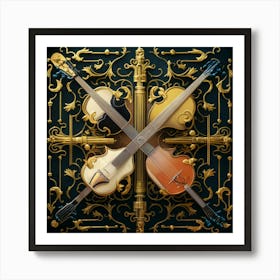 Guitars On A Black Background Art Print