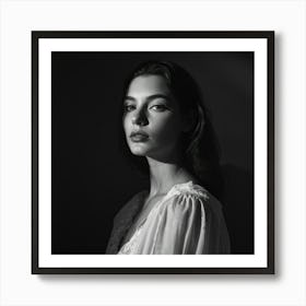 Black And White Portrait Subject Exudes Mystery Soft Shadows And Highlights Accentuate Facial Feat Art Print