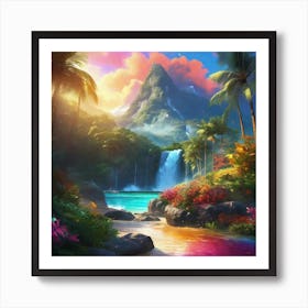 Waterfall In The Jungle 20 Art Print