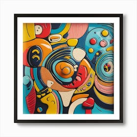 Vibrant, playful design with abstract shapes, bold lines, and bright colors.3 Art Print