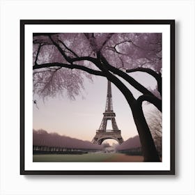 Eiffel Tower And Cherry Blossoms Landscape Art Print