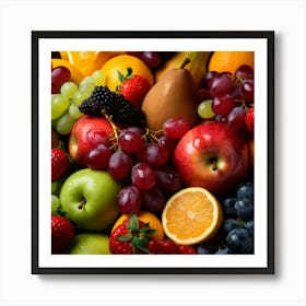 Fresh Fruits Apples Black Berries And Grapes Art Print