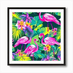 Tropical Flamingos Art Print