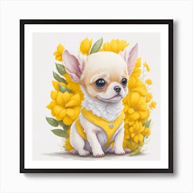 Cute Floral Chihuahua (2) Art Print