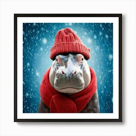 Firefly Picturesque, Winter, Wonderland, Heart Melting, Adorable, Hippo, Cozy, Knit, Cap, Scarf, Fal (1) Art Print