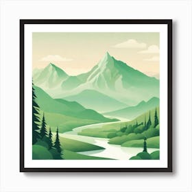 Misty mountains background in green tone 100 Art Print