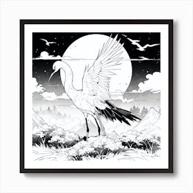 Crane In The Moonlight Art Print