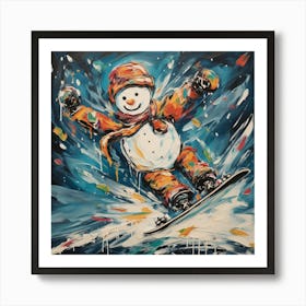 Snowman Snowboarding Art Print
