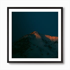 Alpenglow In The Alps of Europe Moody Minimalist Dark Blue And Orange Sunset Square Art Print