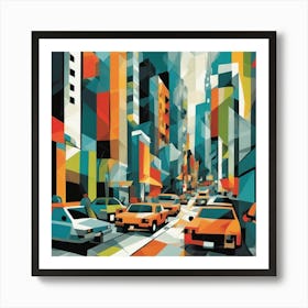 Modern Street Scene Cubism Style Art Print