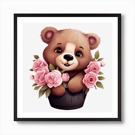 Teddy Bear With Roses 13 Art Print