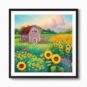 Farm Garden With Sunflowers Art Print 3 Art Print