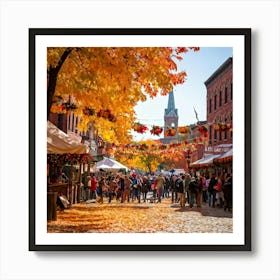 A Quaint Rustic Autumn Festival Scene Where The Dance Of Fiery Oranges Rich Yellows And Deep Reds 1 Art Print