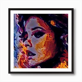 Portrait of a Woman Fire And Flames Art Print