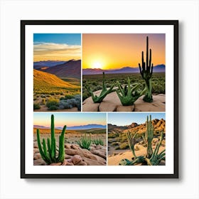 Desert Collage Sunset Cubism Style Art Print