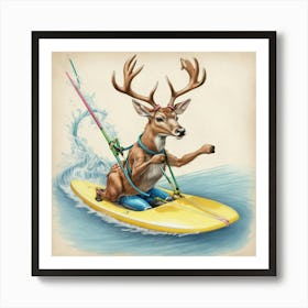 Deer Surfing 1 Art Print