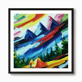 People camping in the middle of the mountains oil painting abstract painting art 27 Art Print
