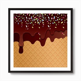 Chocolate Ice Cream Waffle Vector Illustration Art Print