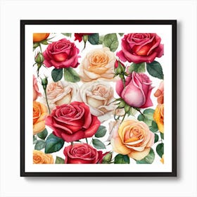 Watercolor Roses Seamless Pattern 4 Art Print