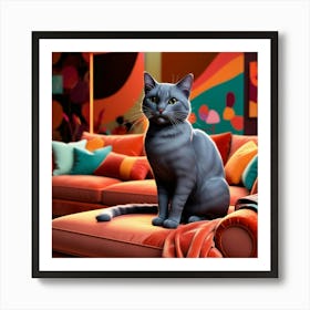 Cat Sitting On Couch Art Print