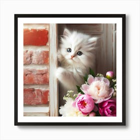 Kitten With Flowers Art Print