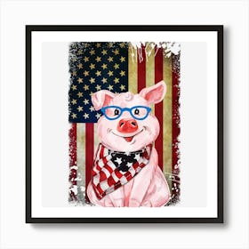 Limited Edition Patriotic Pig American Flag Glasses 4th Of Art Print