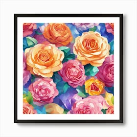 Colorful Roses Seamless Pattern Art Print