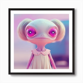 Retro Futuristic Frog Girl in Desert - Patel Pink and Blue Art Print