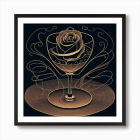 A rose in a glass of water among wavy threads 4 Art Print