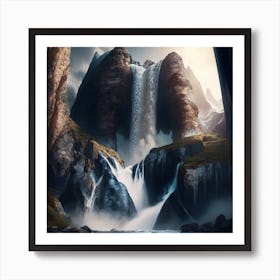 Waterfall In The Mountains Art Print