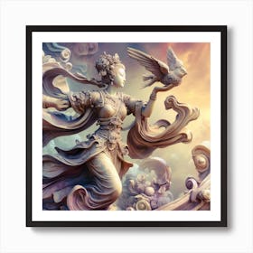 A colourful An image of the artistic interpretation of the statue of Chinese princess zhao liyi in the dynamic pose, adding a touch of fantasy or whimsy 1 Art Print