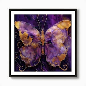 Butterfly On Purple And Gold Art Print