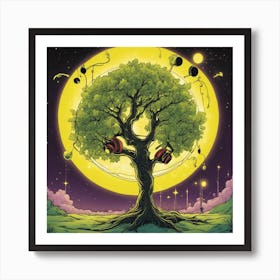 Cosmic Tree With Headphones 1 Art Print