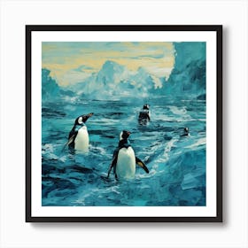 Penguins In The Ocean Art Print