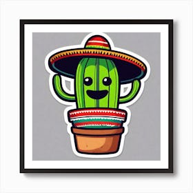 Mexico Cactus With Mexican Hat Sticker 2d Cute Fantasy Dreamy Vector Illustration 2d Flat Cen Art Print