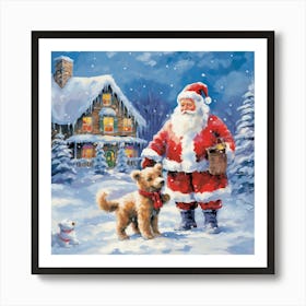 Santa And Dog Art Print