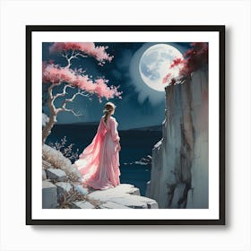 Moonlight on the cliff Art Print